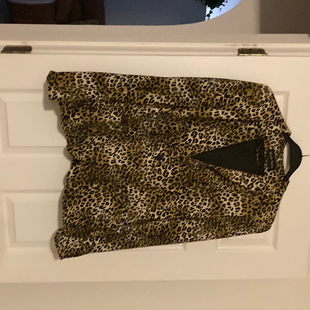 L/S blazer, leopard print padded shoulders two pockets